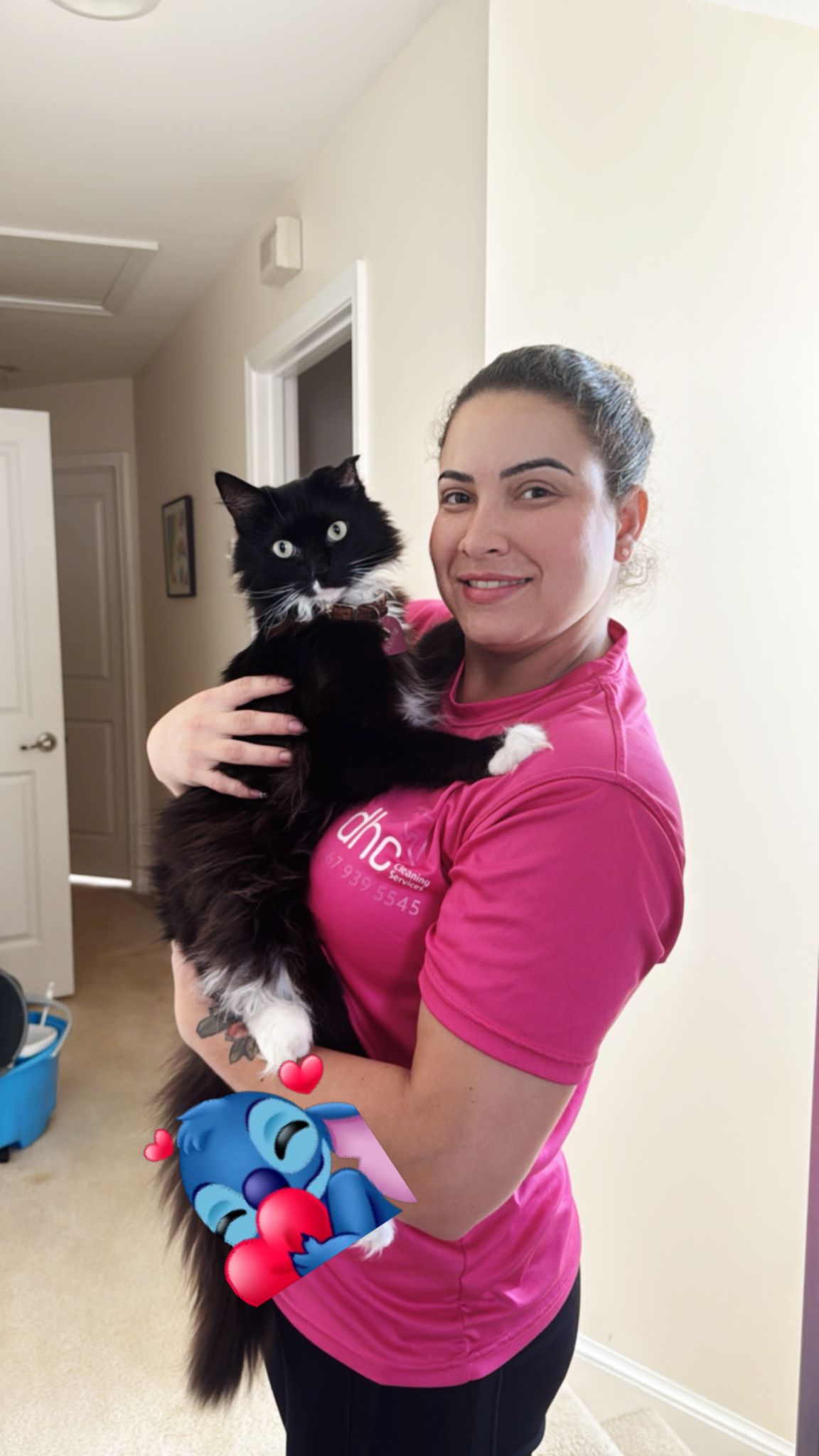 Professional cleaner working carefully in a home with pets